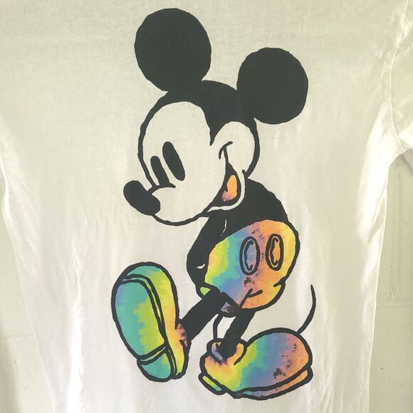 Disney Mickey Mouse Tie Dye 2 Sided T Shirt White Long Sleeve Tee Adult Sz MED - Picture 13 of 14